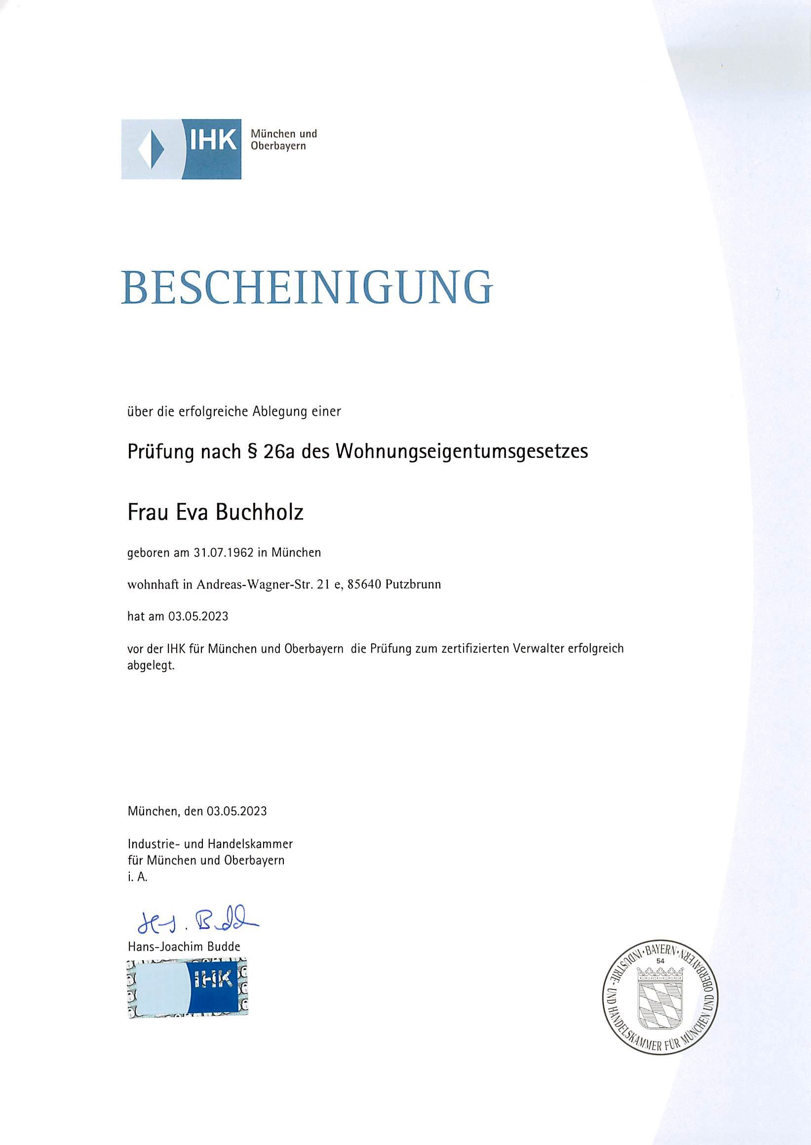 HK Zertifizierung nach WEG